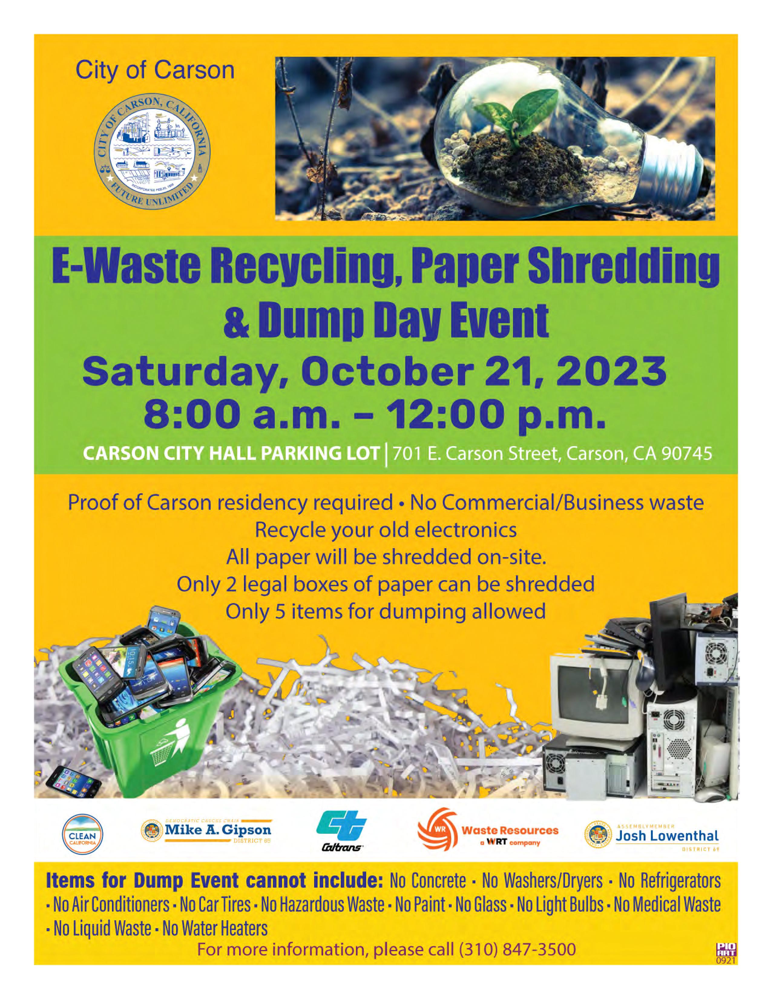 Carson E-Waste Recycling, Paper Shredding & Dump Day